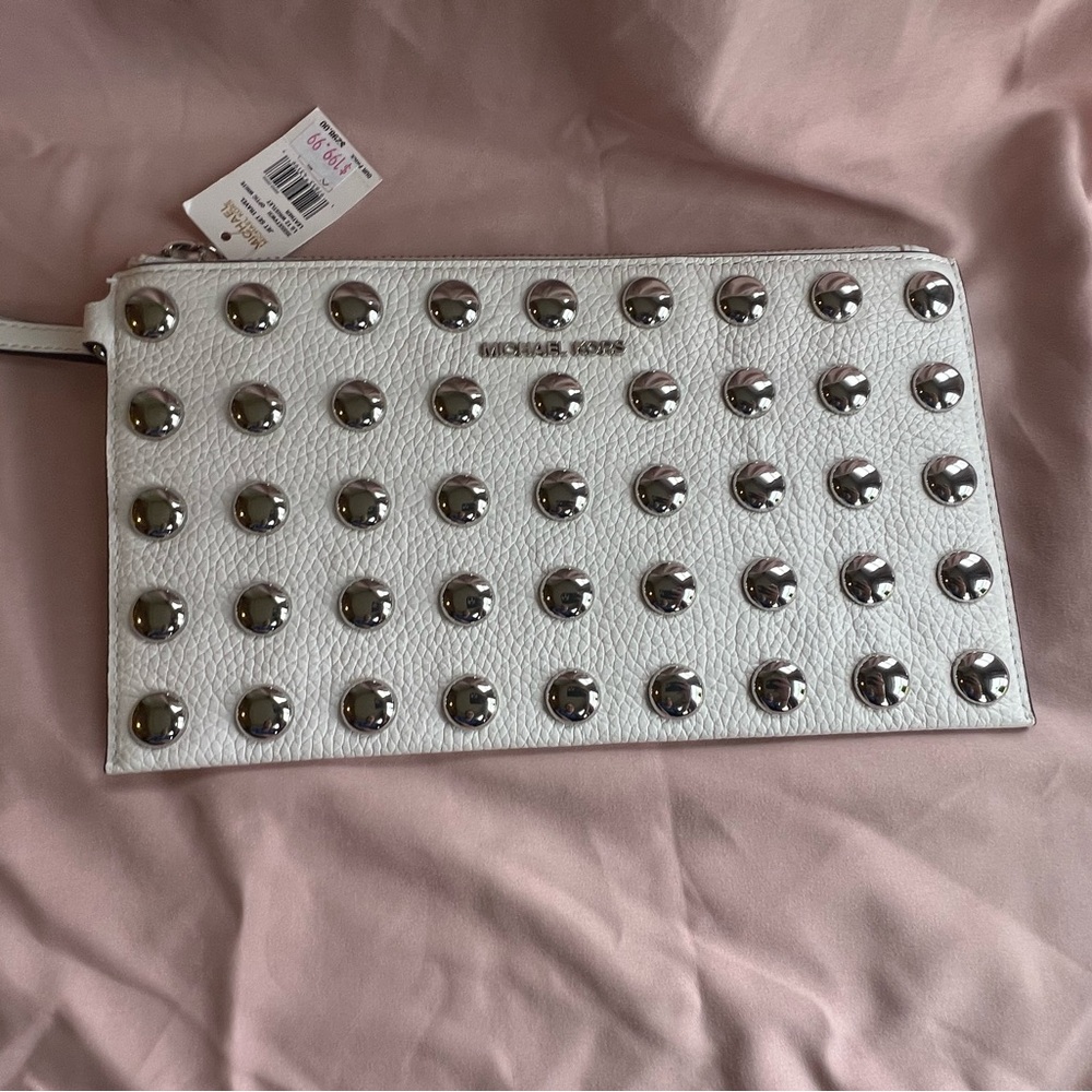Michael Kors White Clutch with Silver Studs